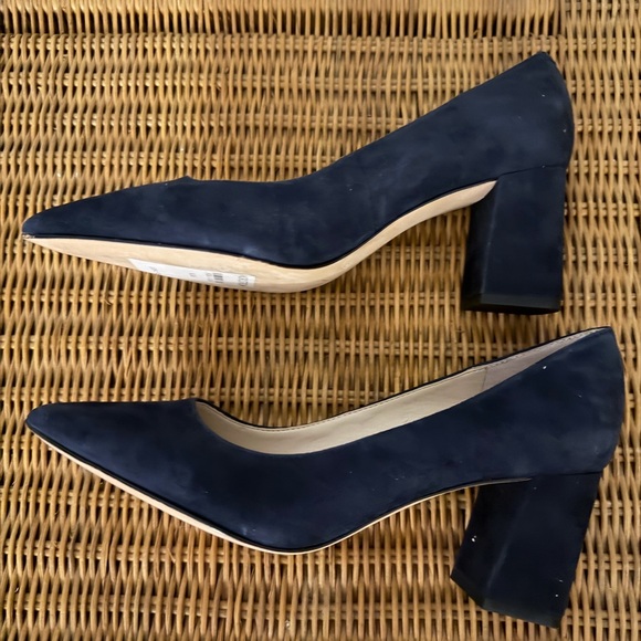 Marc Fisher LTD Navy Suede Pointed Toe Pumps Block Heel Size 6 - Picture 4 of 6